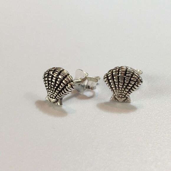 Handmade Sterling Silver Seashell Earrings 925 Posts Shell Studs - Picture 8 of 15